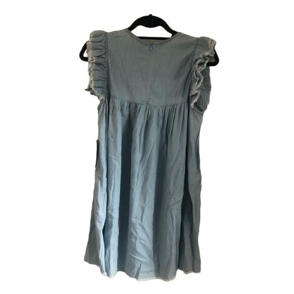 Forever 21 Little Girls Light Chambray Raw Hem Ruffled Dress Size Medium - Picture 4 of 5